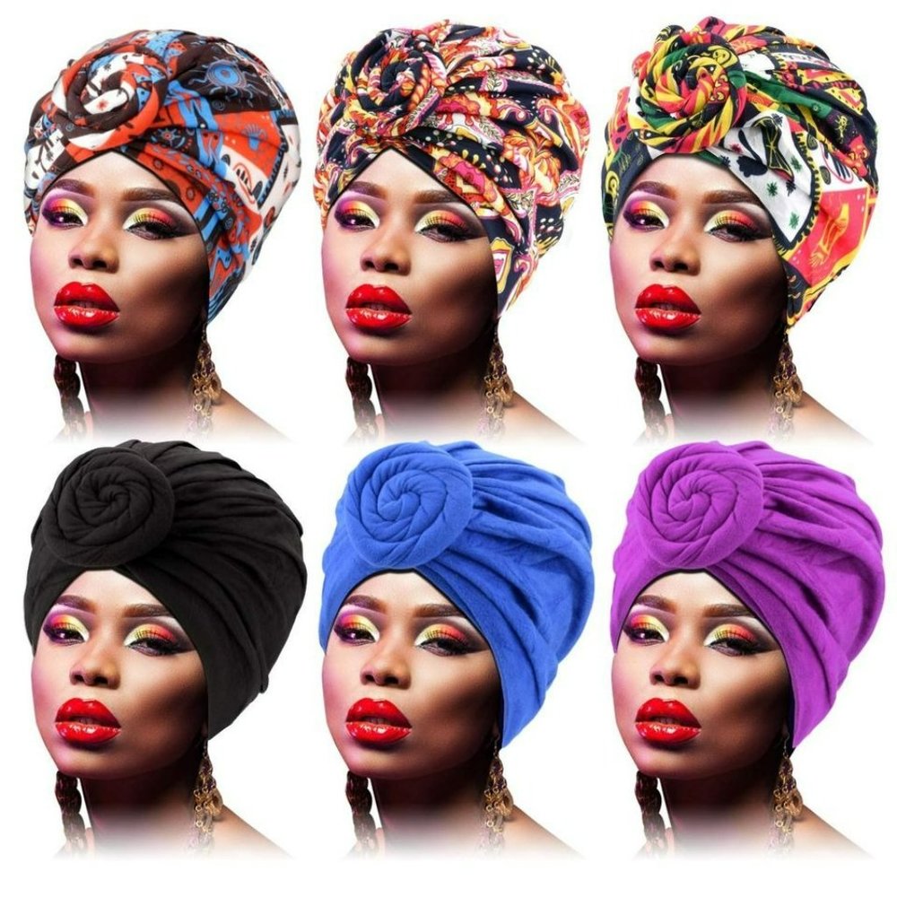 6 Pieces Pre-Tied African Pattern Bonnet Turban Hat